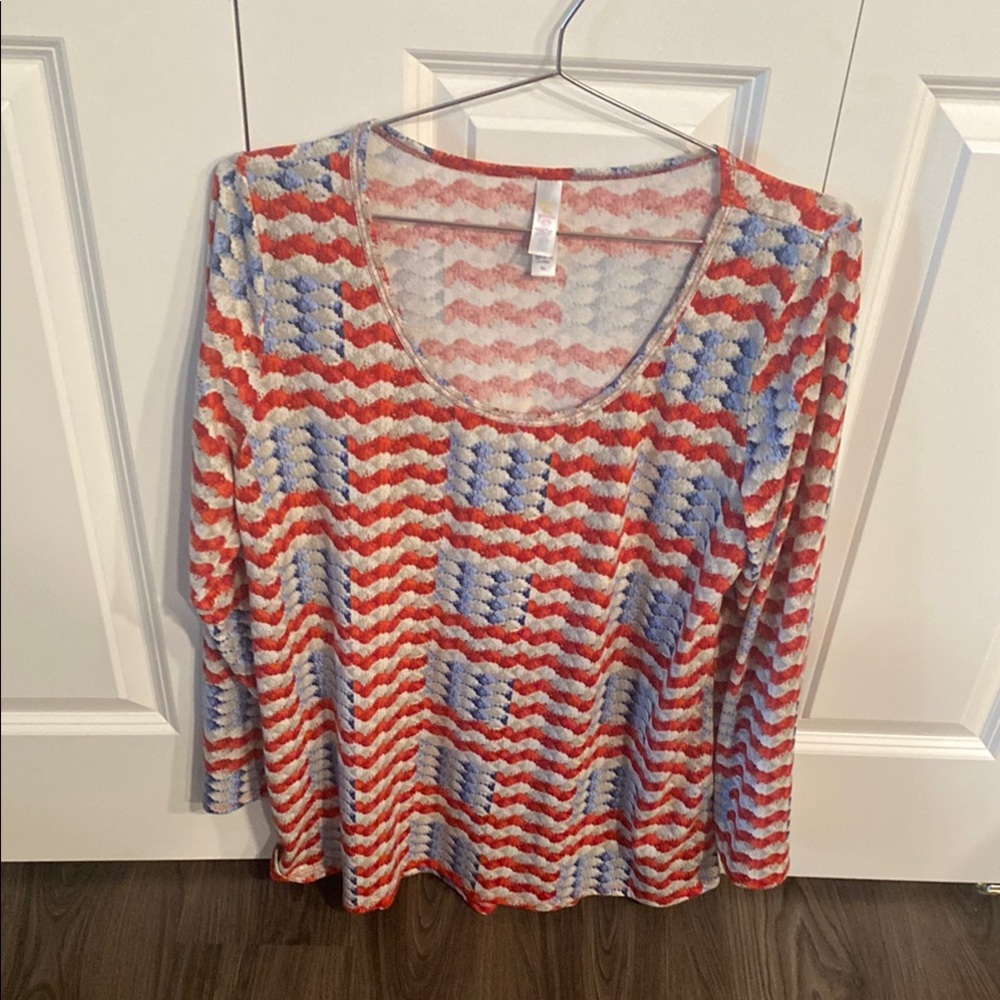 LuLaRoe Red and White Graphic Blouse